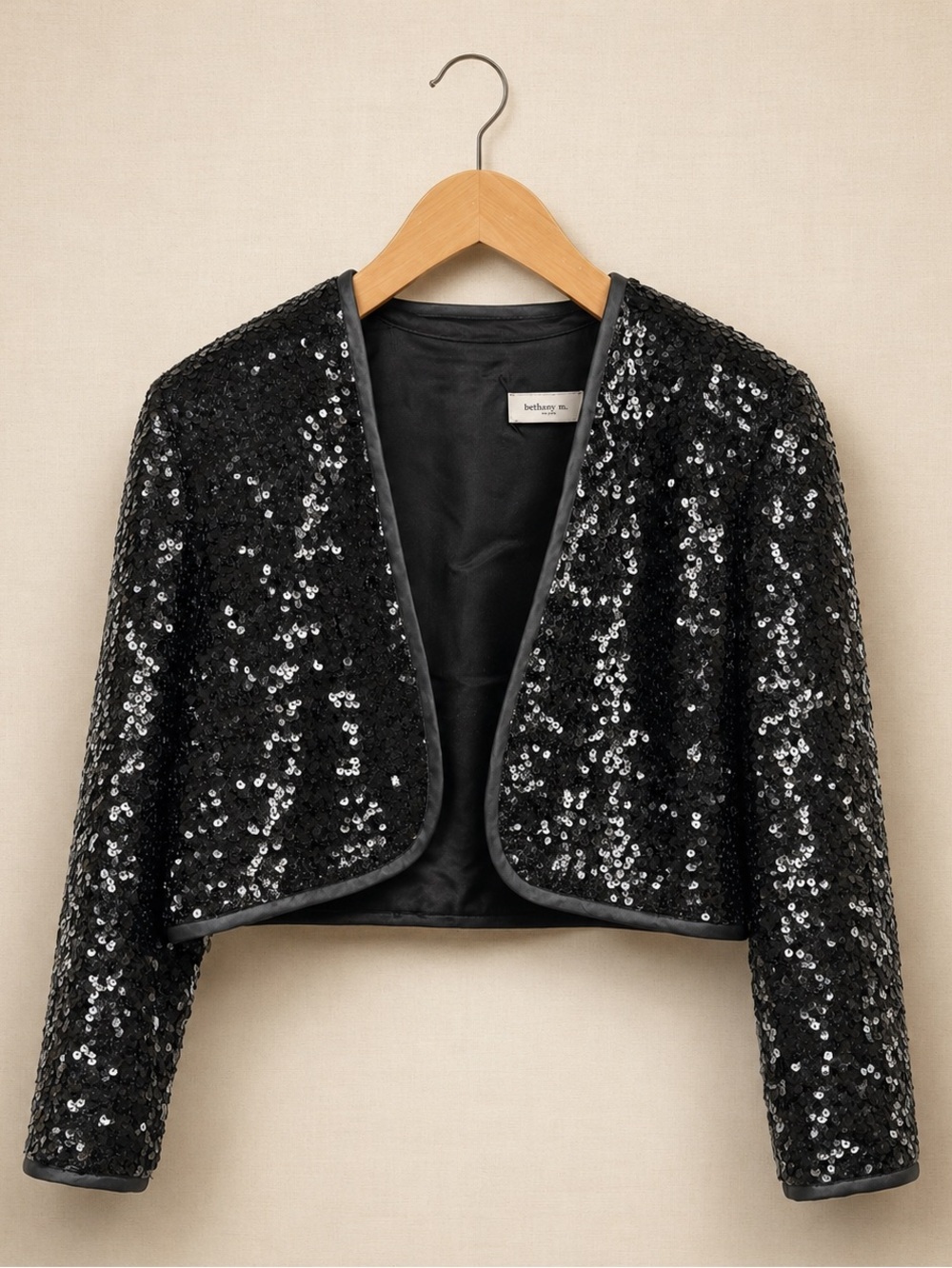 ANTHONY SAKS Black Sequin Cropped Evening Bolero Jacket Party